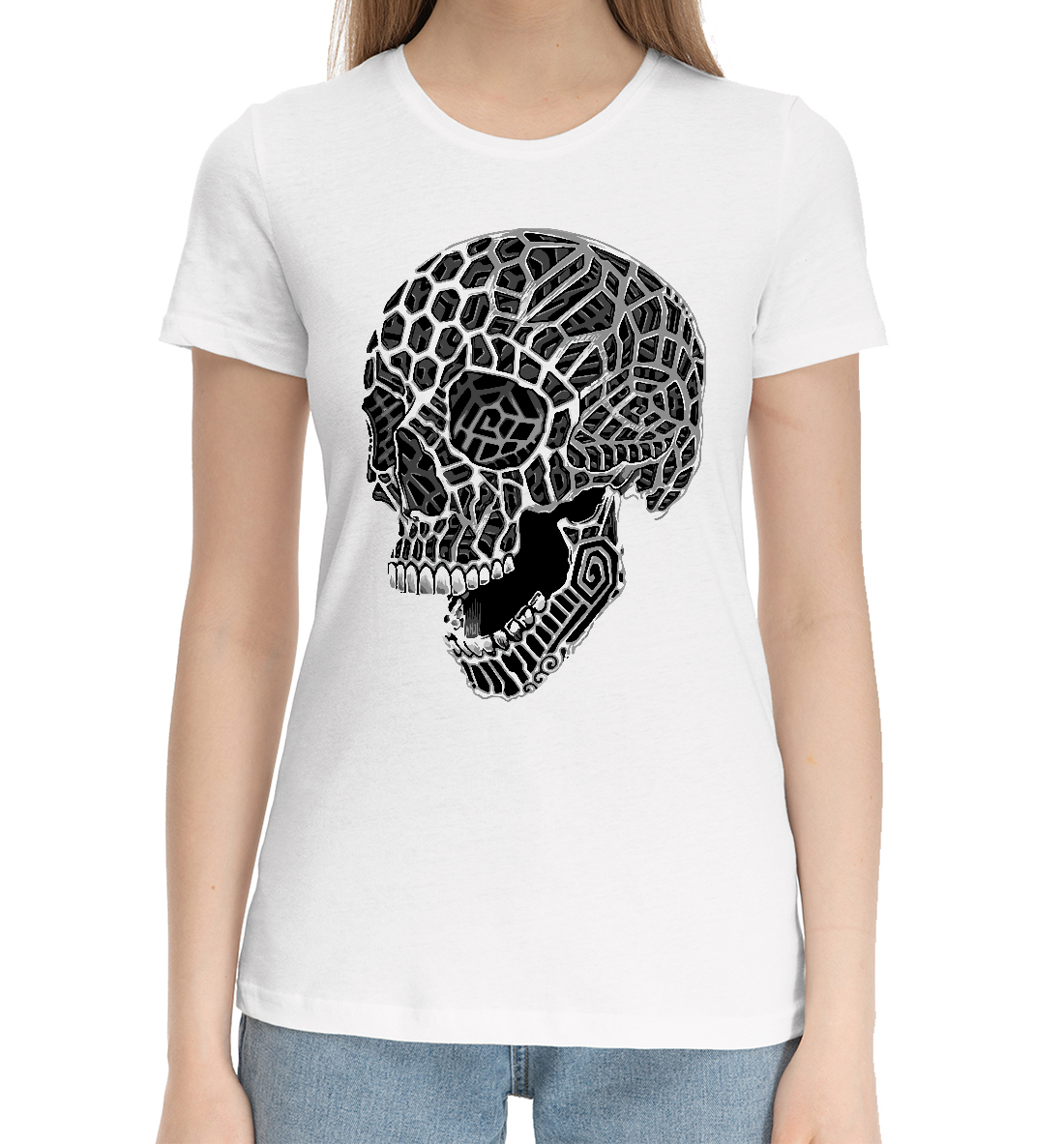 Женская Хлопковая футболка с принтом Vanguard skull, артикул SKU-220765-hfu-1mp