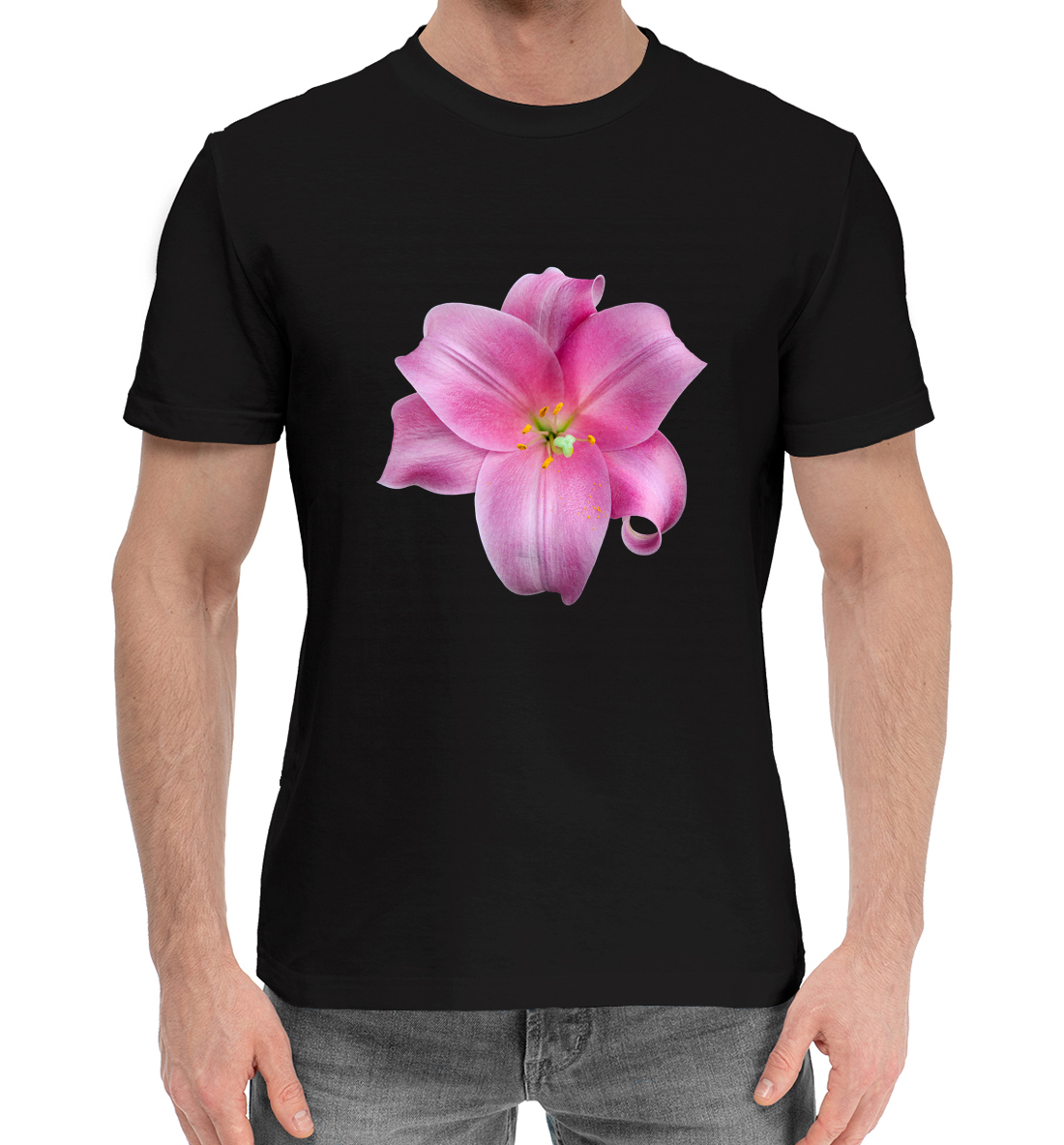 Мужская Хлопковая футболка с принтом Розовый цветок, артикул CVE-813547-hfu-2mp