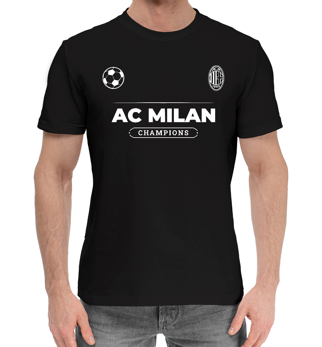 Мужская Хлопковая футболка AC Milan Форма Чемпионов, артикул ACM-461376-hfu-2mp