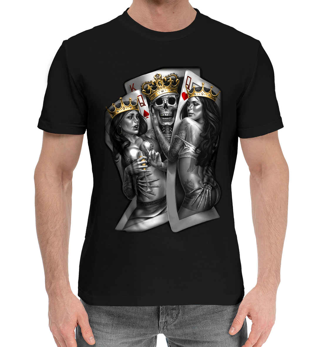 Мужская Хлопковая футболка с принтом Череп-джокер, артикул HIP-923546-hfu-2mp