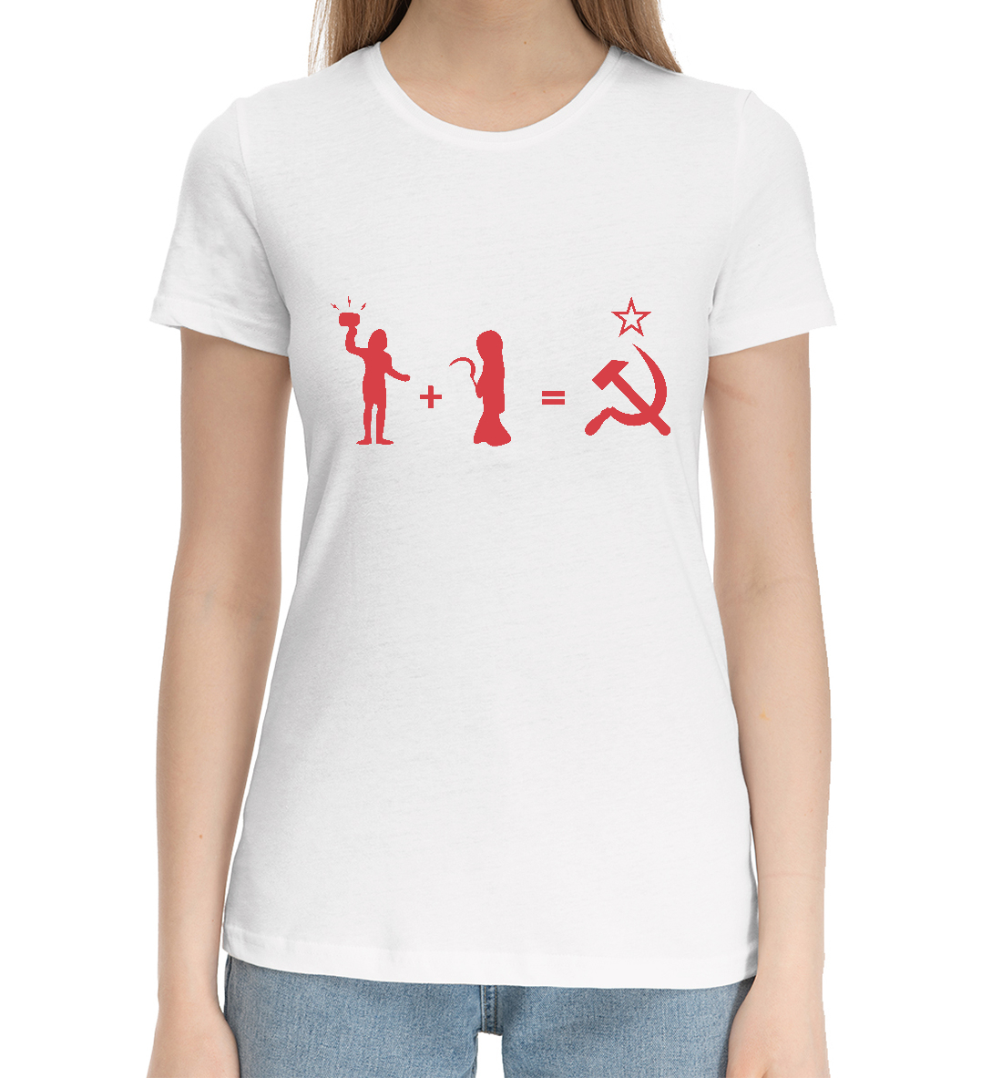 Женская Хлопковая футболка с принтом СССР, артикул SSS-318342-hfu-1mp