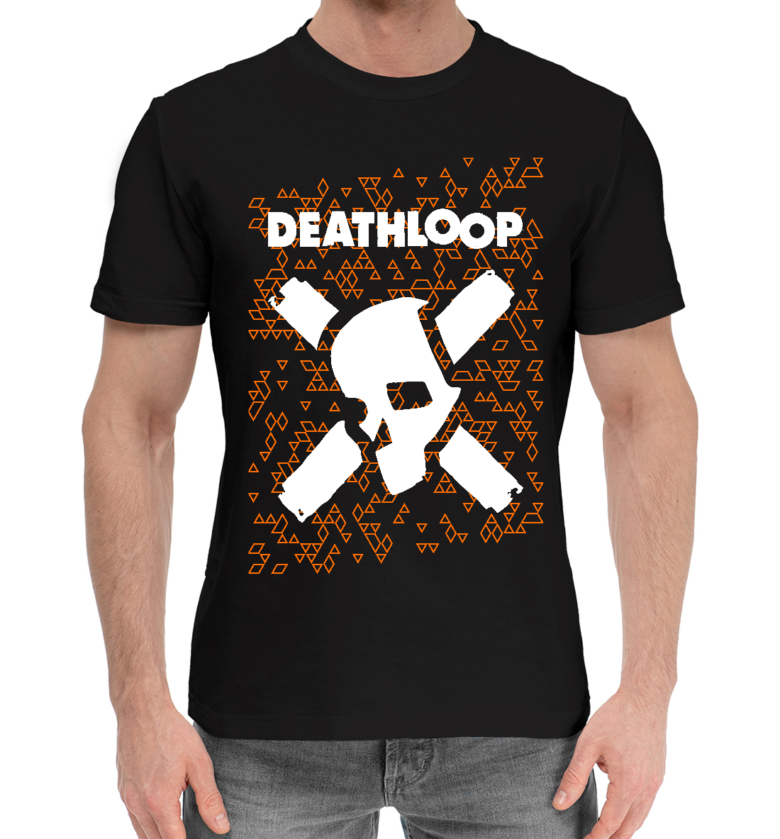 Мужская Хлопковая футболка с принтом Deathloop - Skull - Triangles, артикул RPG-405755-hfu-2mp