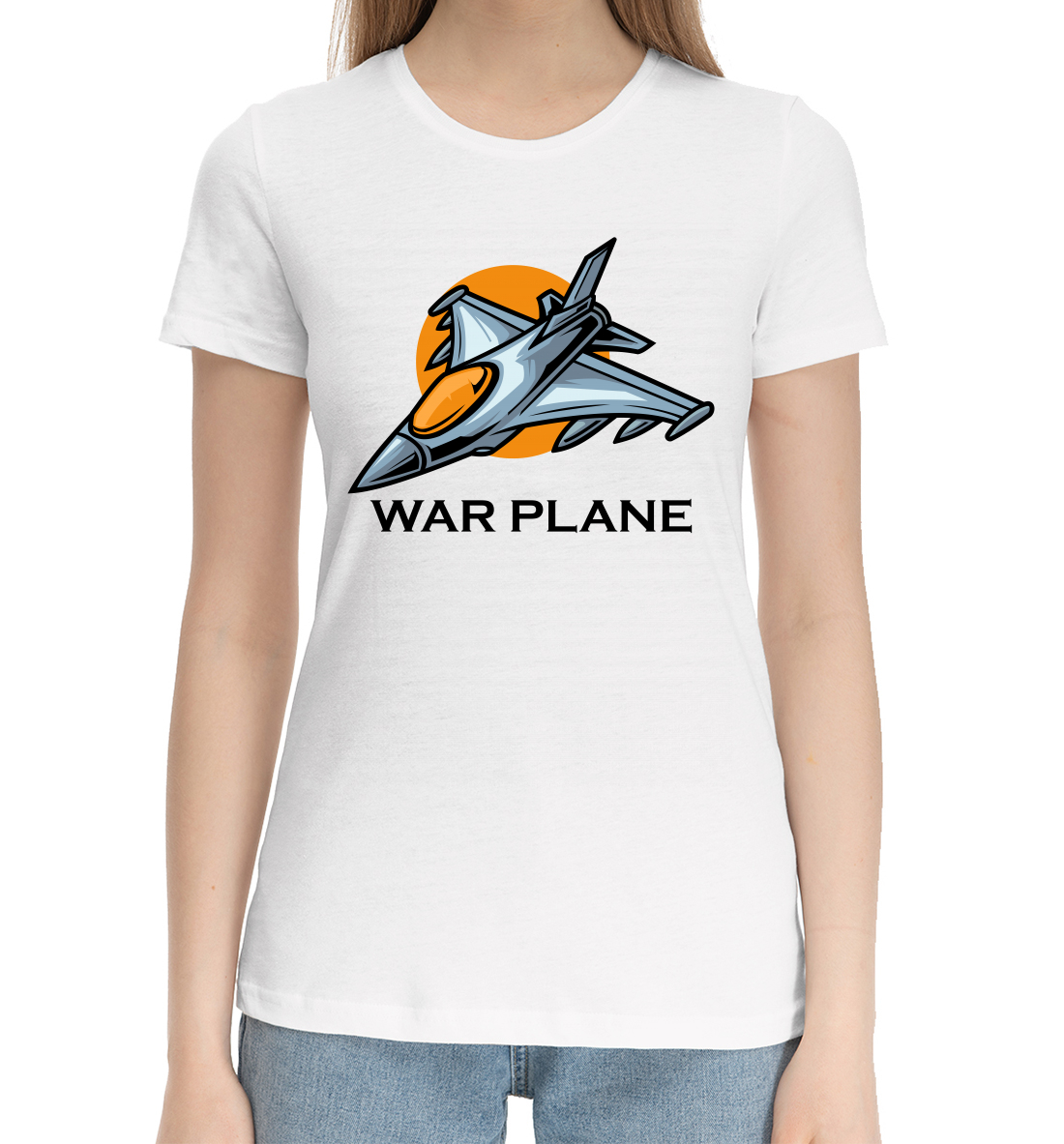 Женская Хлопковая футболка с принтом Самолёт, артикул APN-140742-hfu-1mp