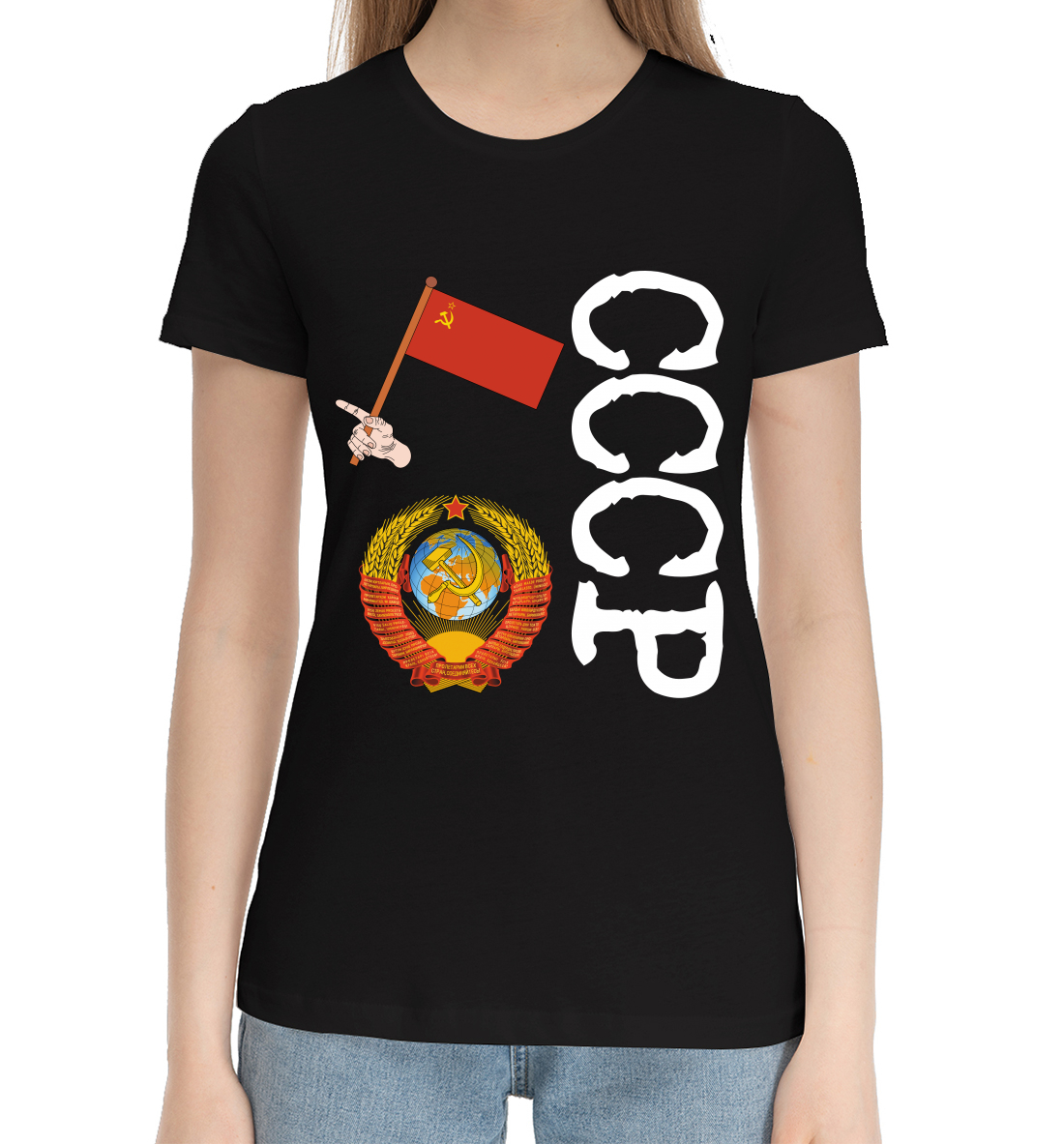 Женская Хлопковая футболка с принтом СССР, артикул SSS-327826-hfu-1mp