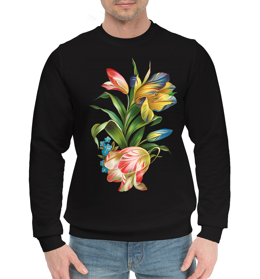 Мужской Хлопковый свитшот с принтом Красивые цветы, артикул CVE-211210-hsw-2mp