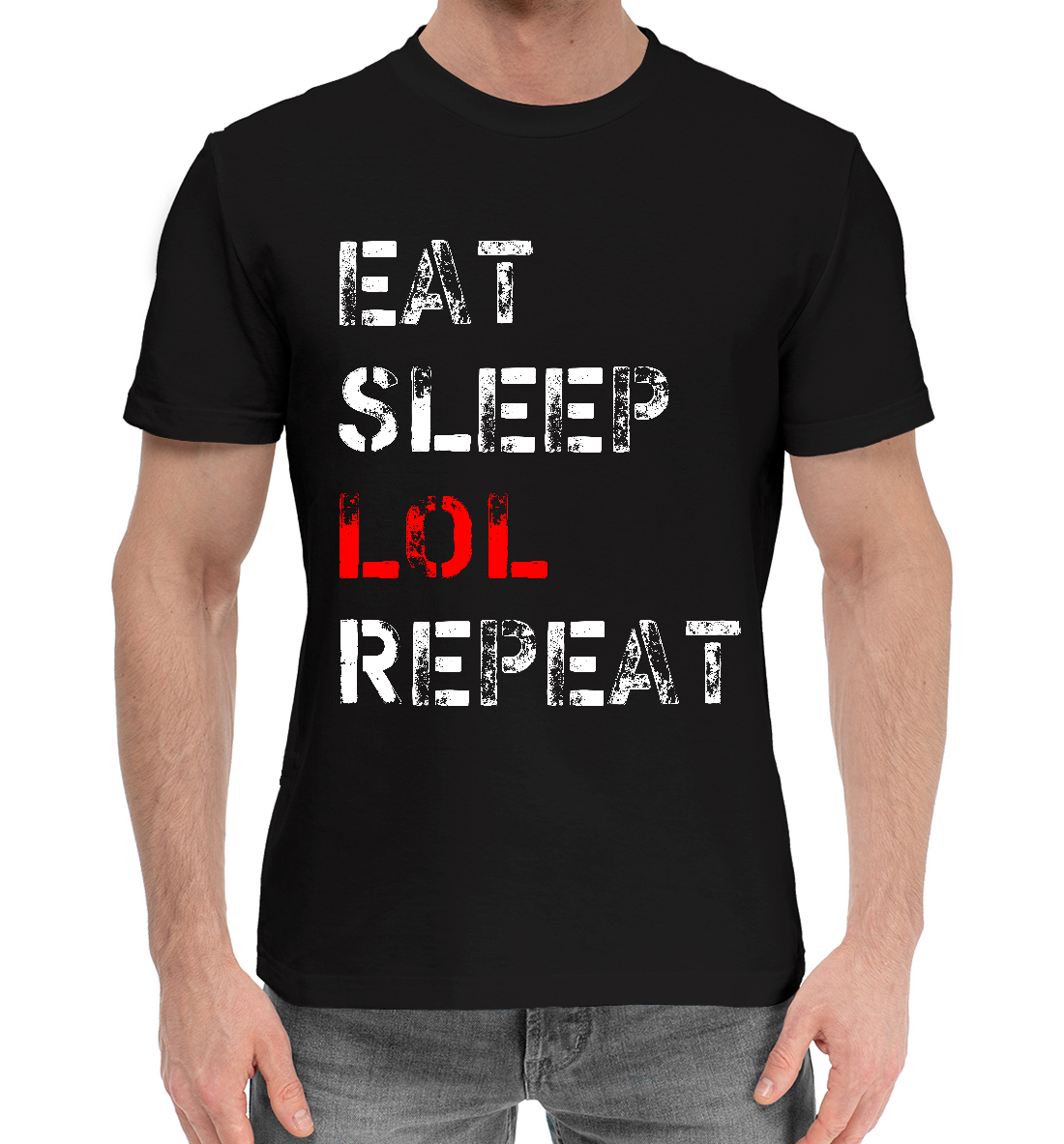 Мужская Хлопковая футболка с принтом Eat Sleep LOL Repeat, артикул LOL-655755-hfu-2mp