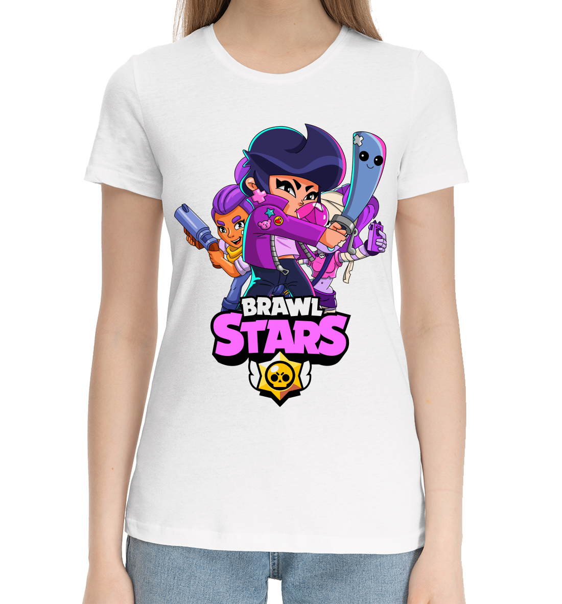 Женская Хлопковая футболка с принтом Brawl Stars Bibi, артикул CLH-669918-hfu-1mp