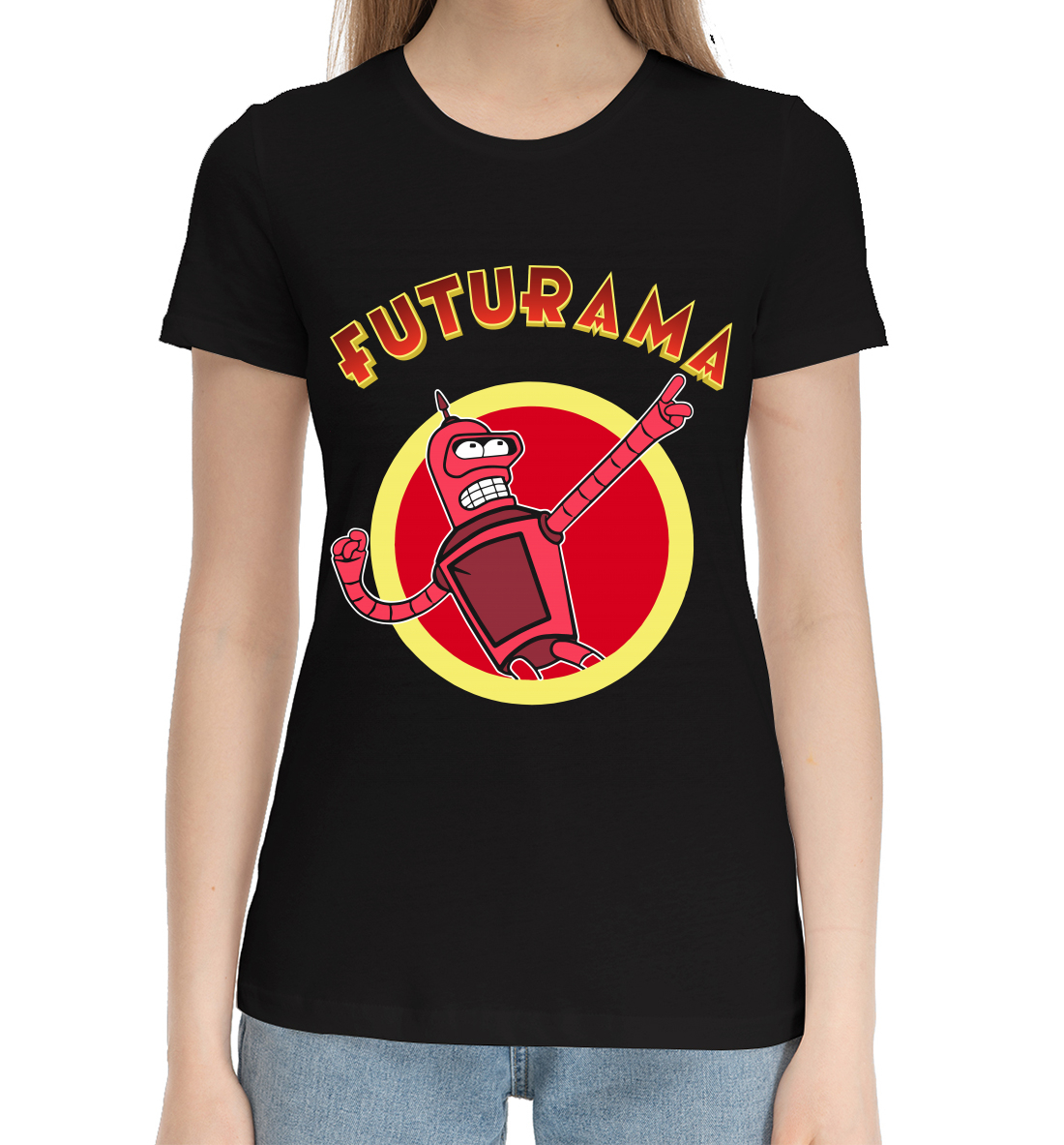 Женская Хлопковая футболка с принтом Futurama, артикул FUT-518904-hfu-1mp