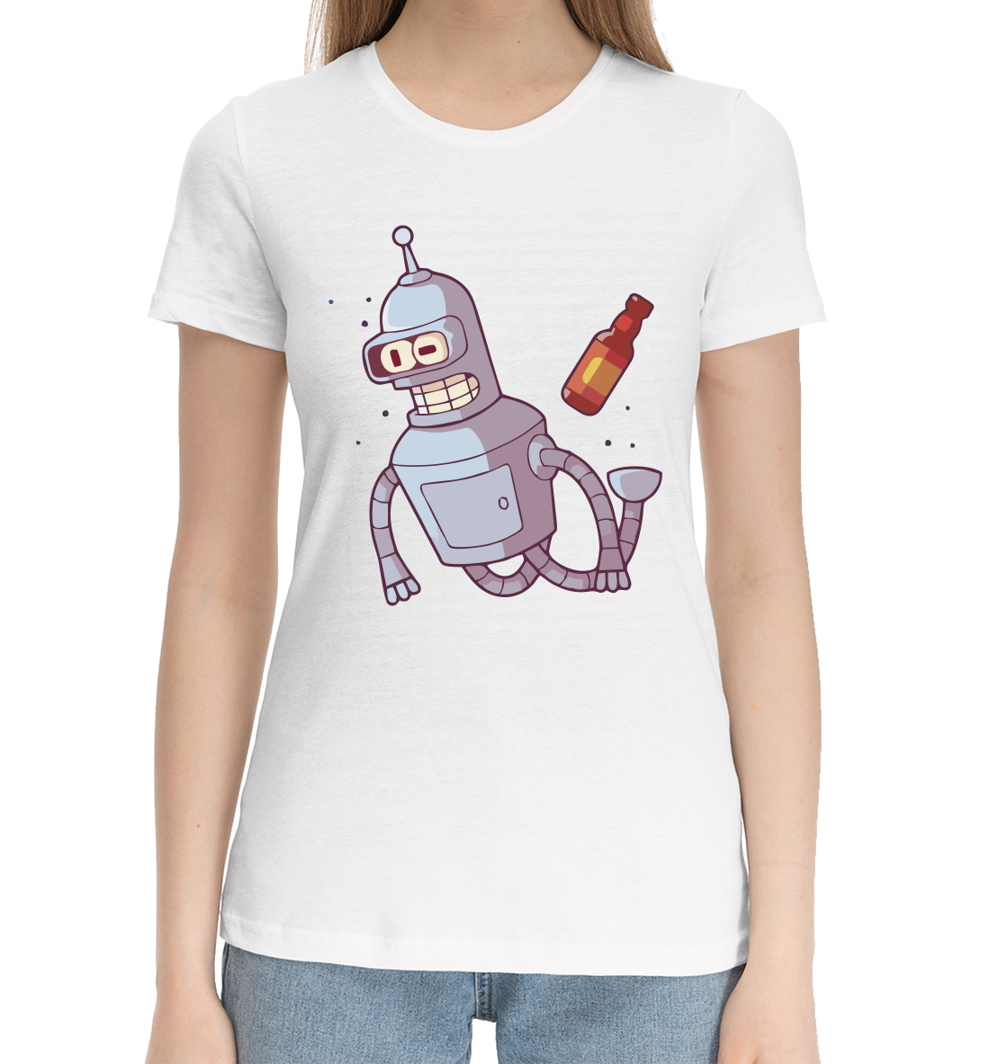 Женская Хлопковая футболка с принтом Futurama, артикул FUT-829323-hfu-1mp