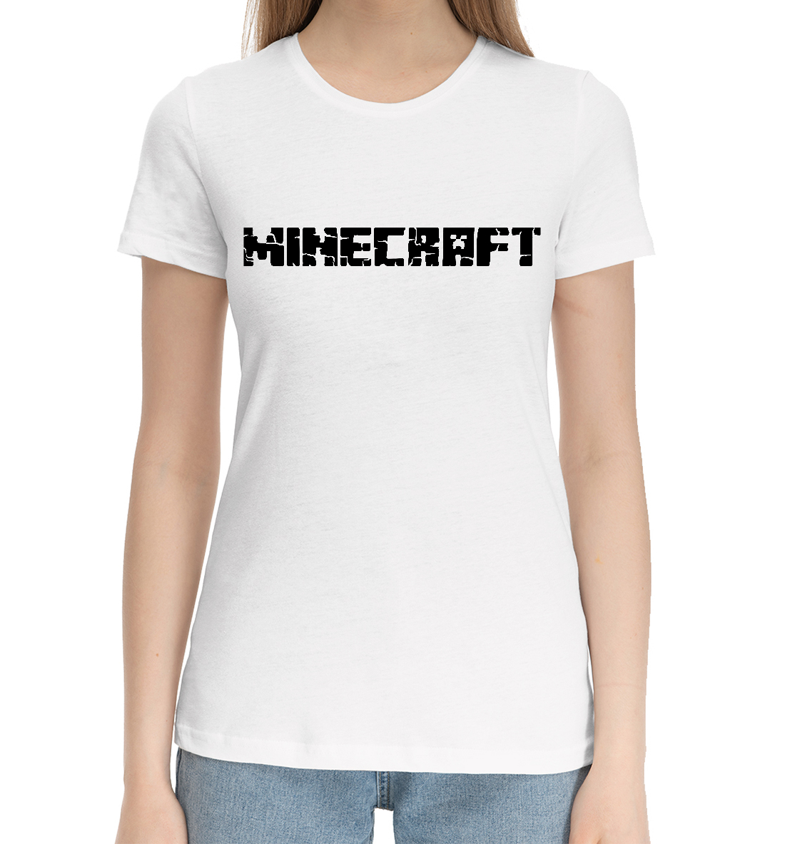 Женская Хлопковая футболка с принтом Майнкрафт, артикул MCR-463082-hfu-1mp
