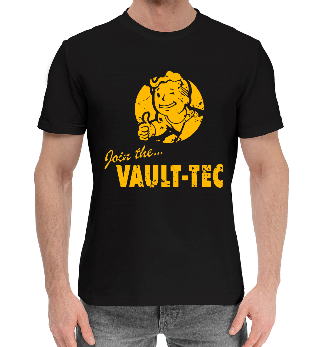 Мужская Хлопковая футболка с принтом Join the... Vault-tec, артикул FOT-509915-hfu-2mp