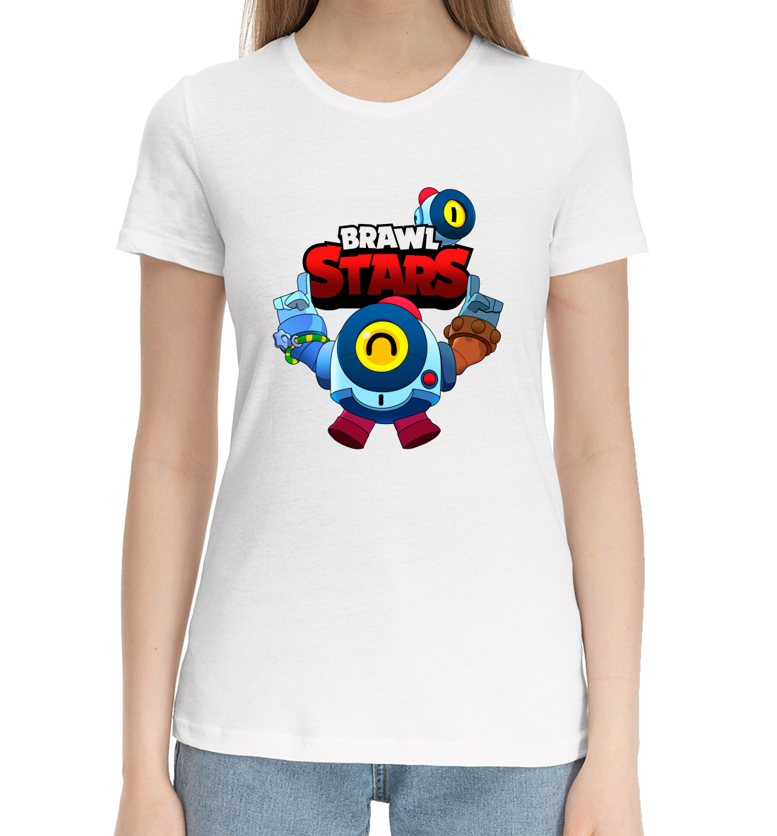 Женская Хлопковая футболка с принтом Brawl Stars Nani, артикул CLH-782329-hfu-1mp