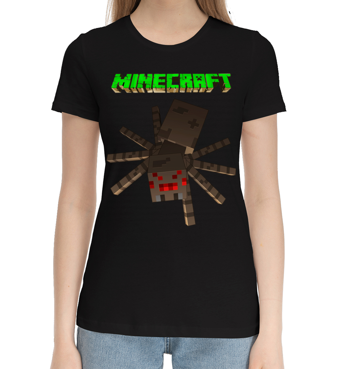 Женская Хлопковая футболка с принтом Minecraft, артикул MCR-991786-hfu-1mp