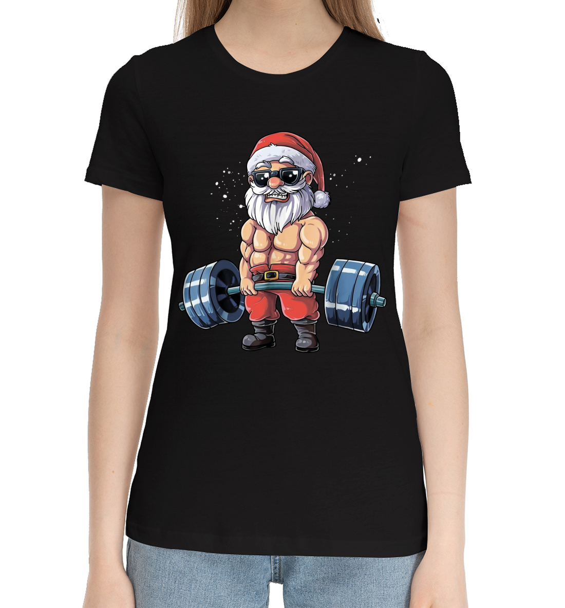 Женская Хлопковая футболка с принтом Power Santa, артикул DMZ-674916-hfu-1mp