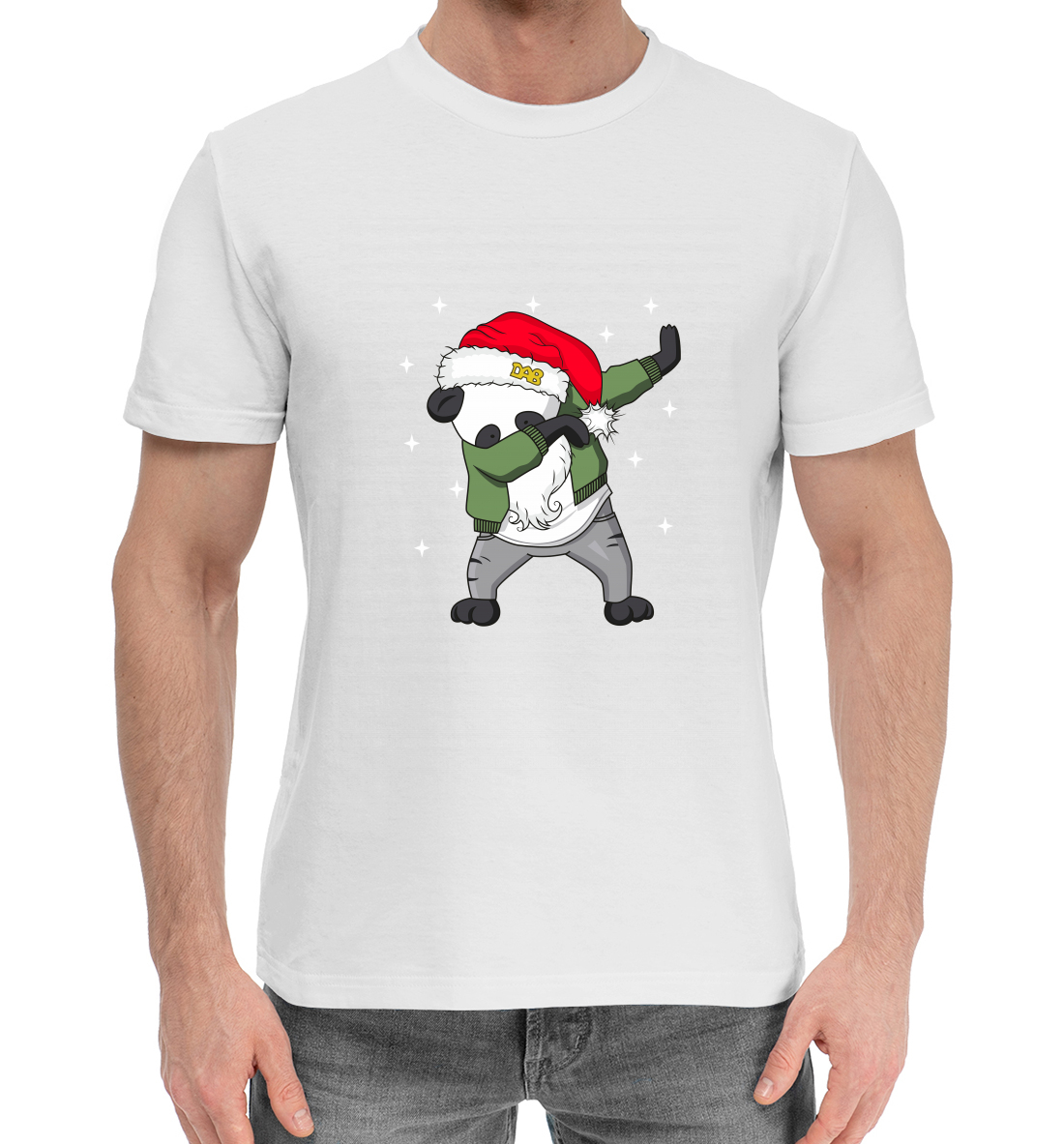 Мужская Хлопковая футболка с принтом DAB панда дед мороз, артикул NOV-532412-hfu-2mp