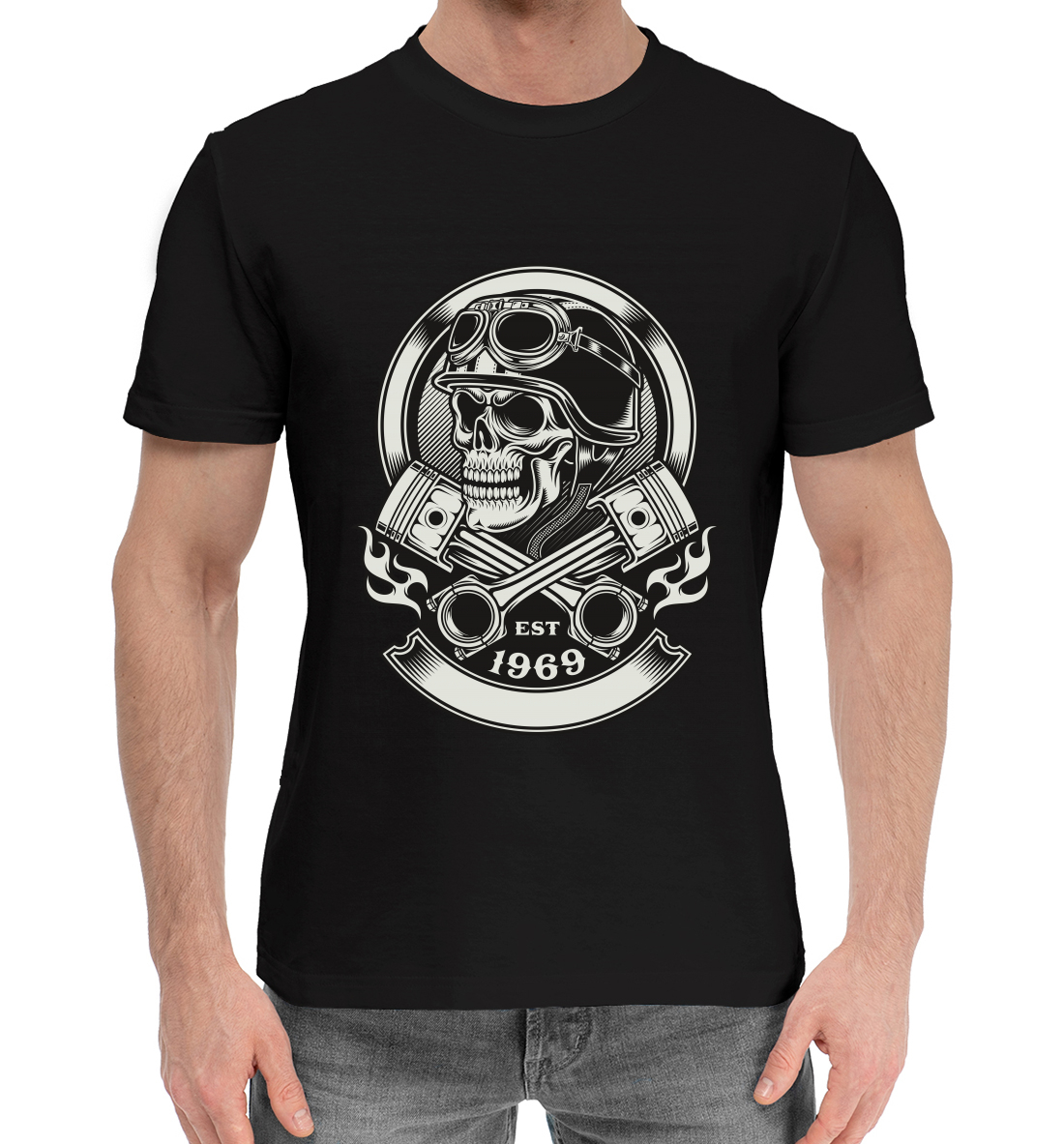 Мужская Хлопковая футболка с принтом Череп в каске, артикул SKU-939573-hfu-2mp