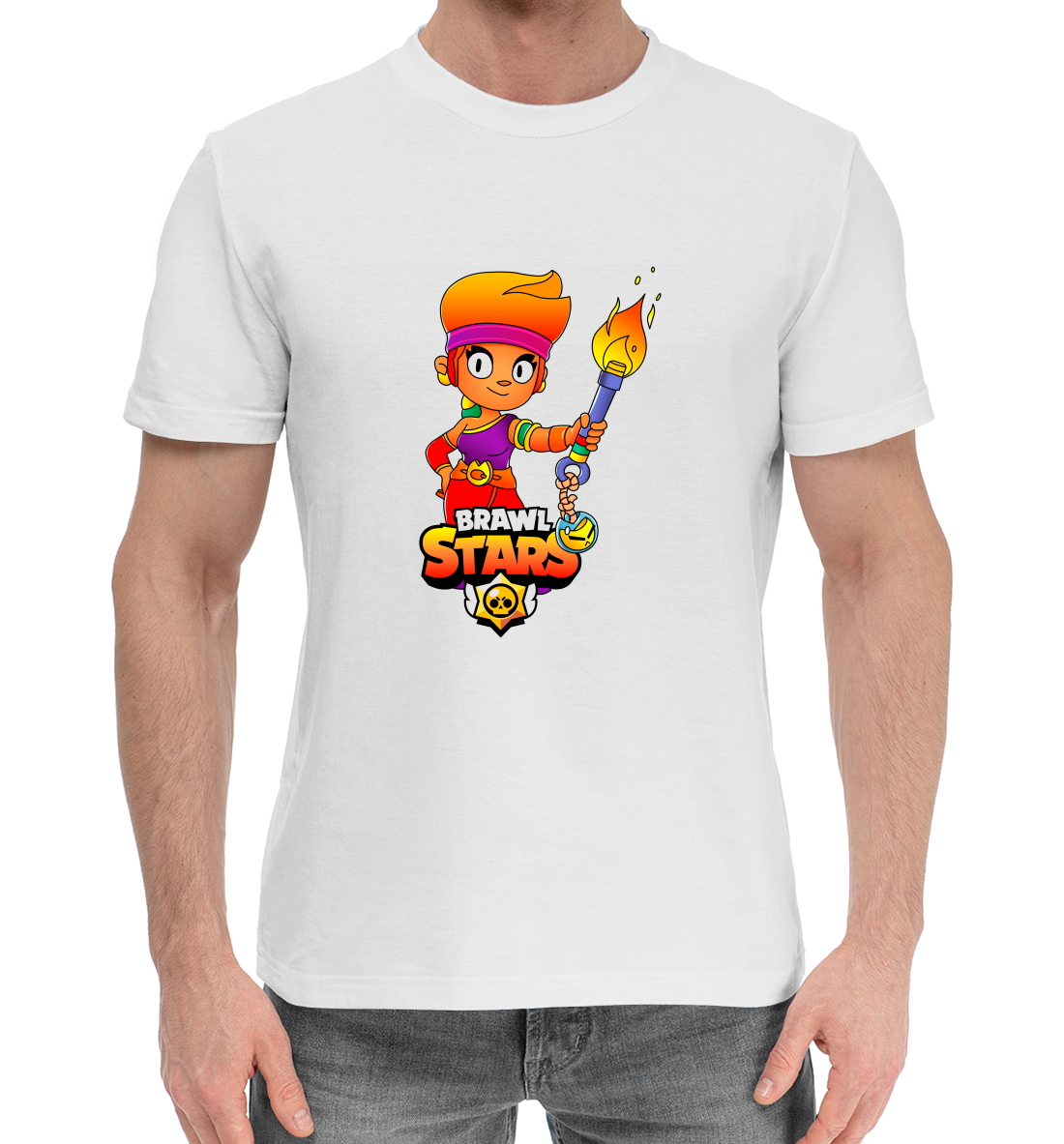 Мужская Хлопковая футболка с принтом Brawl Stars Amber, артикул CLH-146610-hfu-2mp