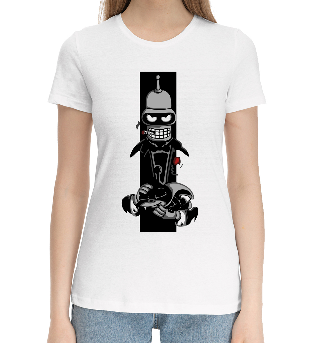 Женская Хлопковая футболка с принтом Futurama, артикул FUT-555872-hfu-1mp