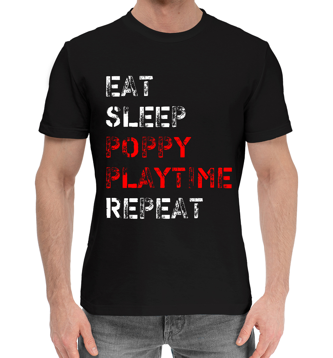 Мужская Хлопковая футболка с принтом Poppy Playtime, артикул PPE-279010-hfu-2mp