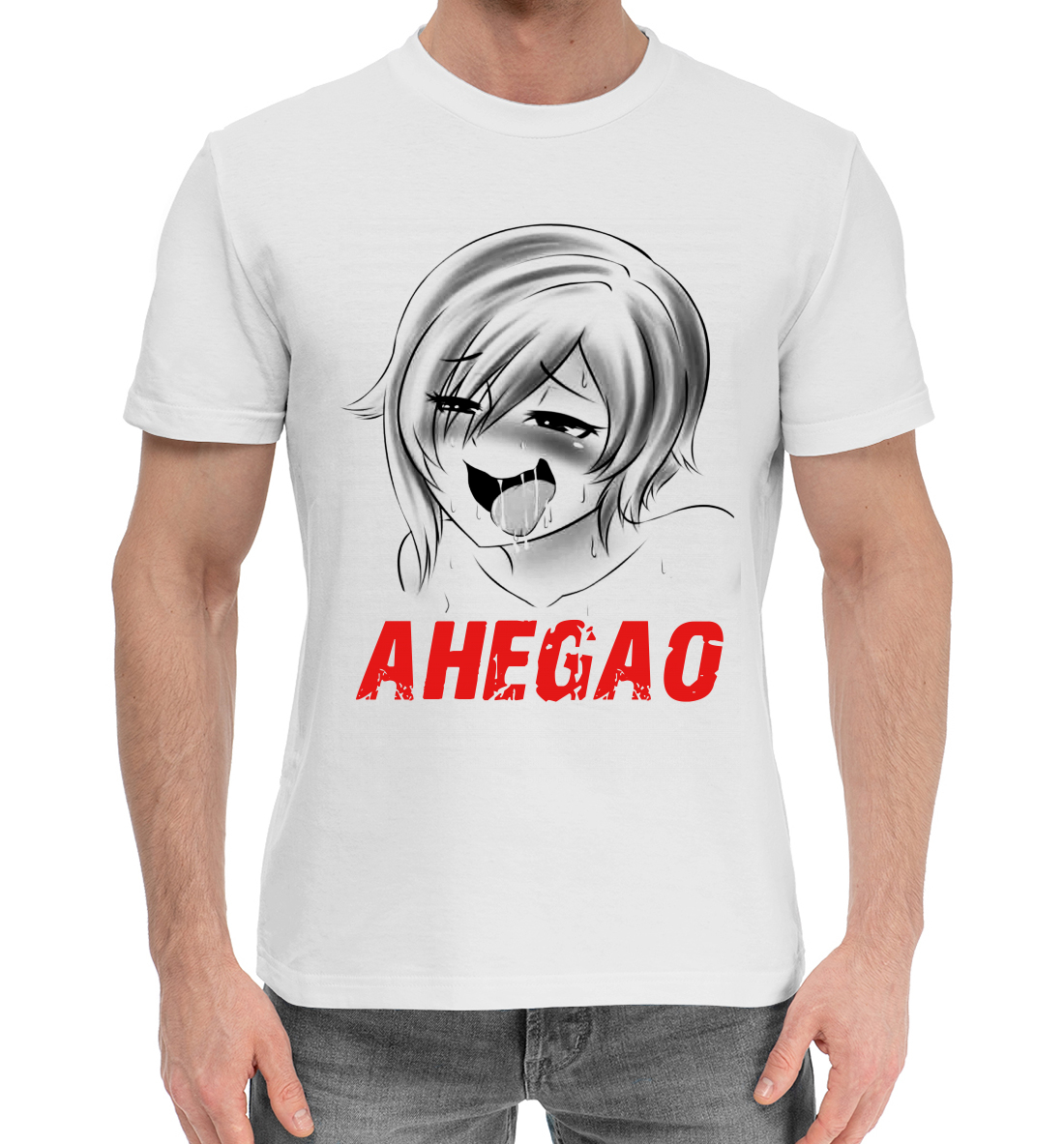 Мужская Хлопковая футболка с принтом Ahegao, артикул AHG-802062-hfu-2mp