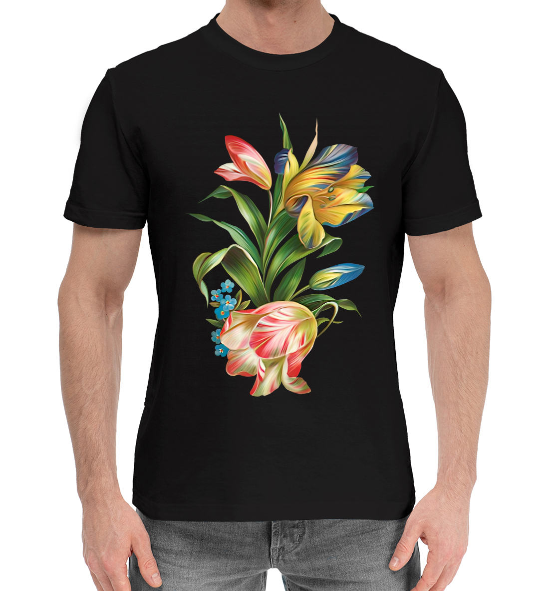 Мужская Хлопковая футболка с принтом Красивые цветы, артикул CVE-211210-hfu-2mp
