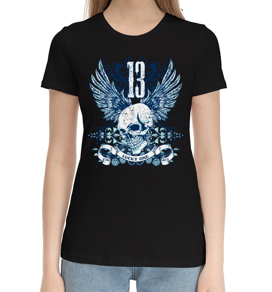 Женская Хлопковая футболка с принтом Lucky One, артикул SKU-920722-hfu-1mp