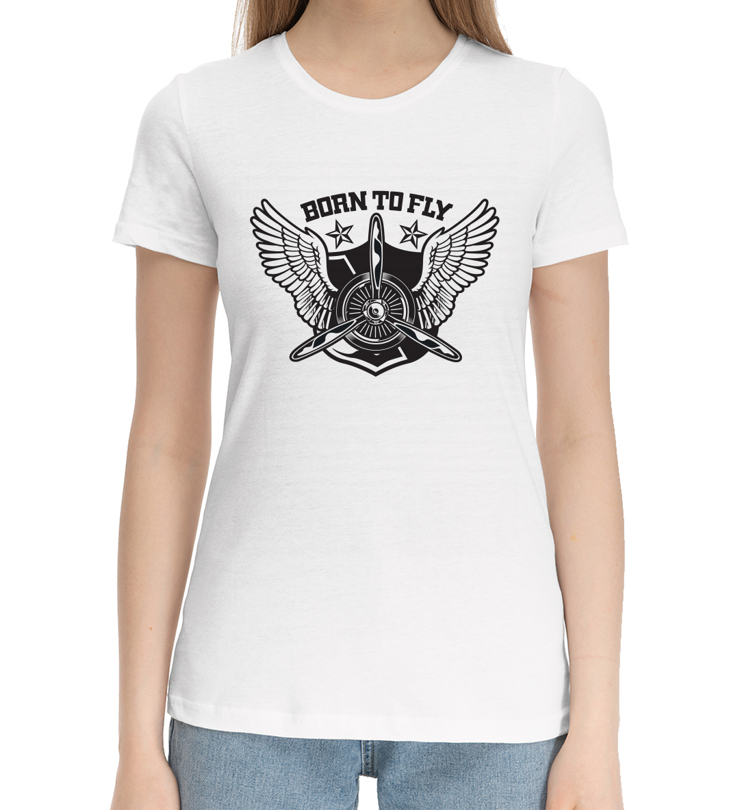 Женская Хлопковая футболка с принтом ВВС, артикул VVS-135710-hfu-1mp