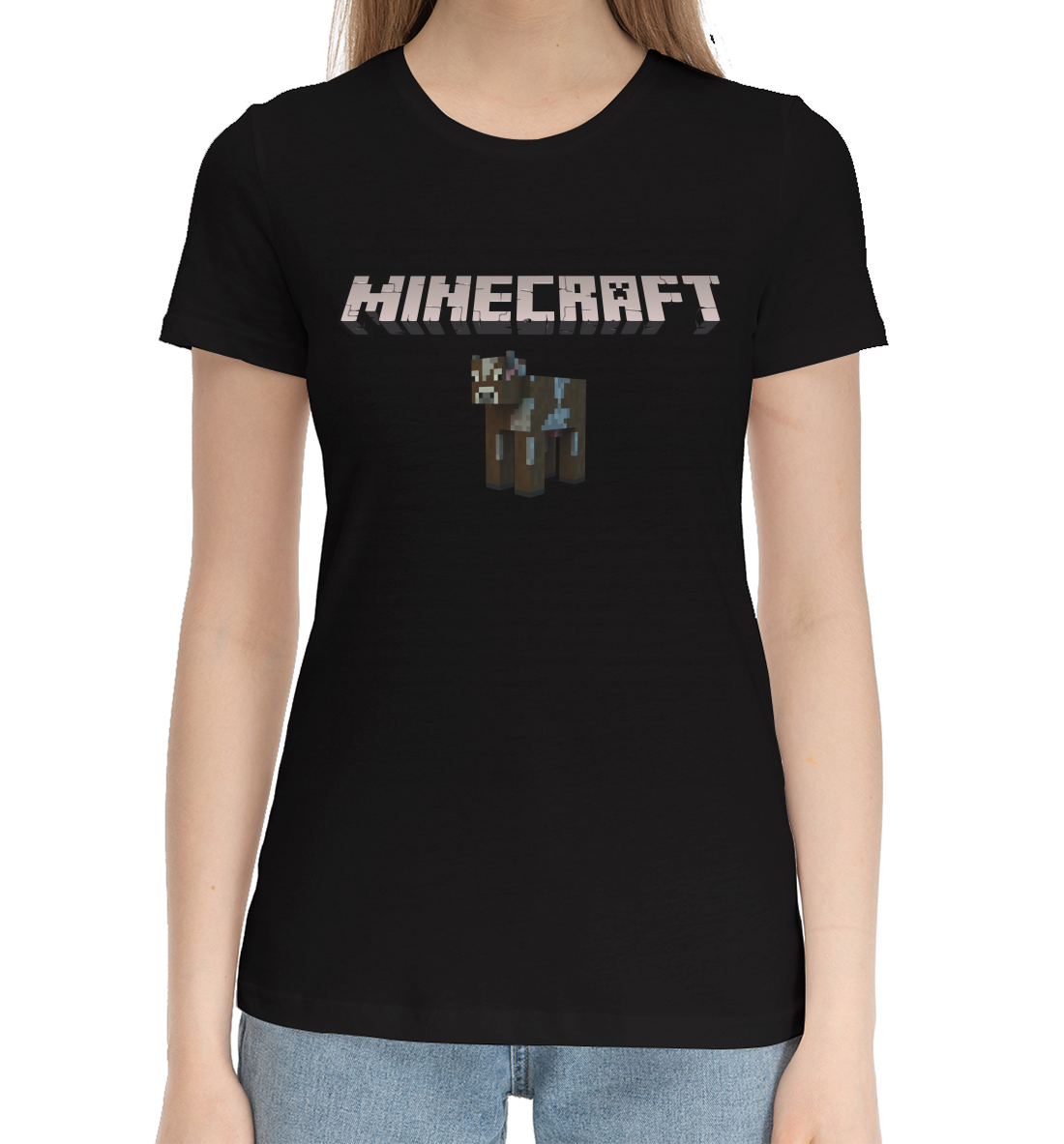 Женская Хлопковая футболка с принтом Minecraft, артикул MCR-738898-hfu-1mp