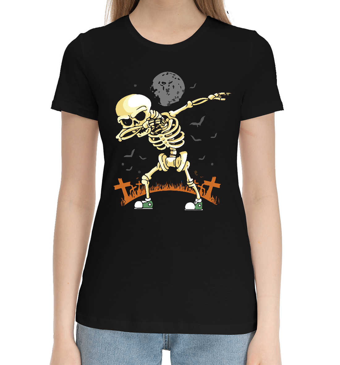 Женская Хлопковая футболка с принтом Halloween Dab, артикул HAL-662430-hfu-1mp