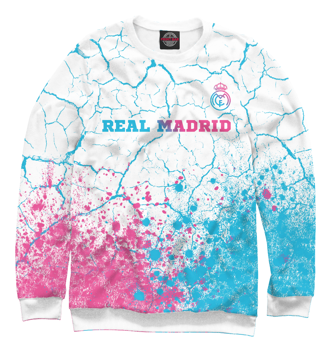 Мужской свитшот с принтом Real Madrid Neon Gradient (трещины)