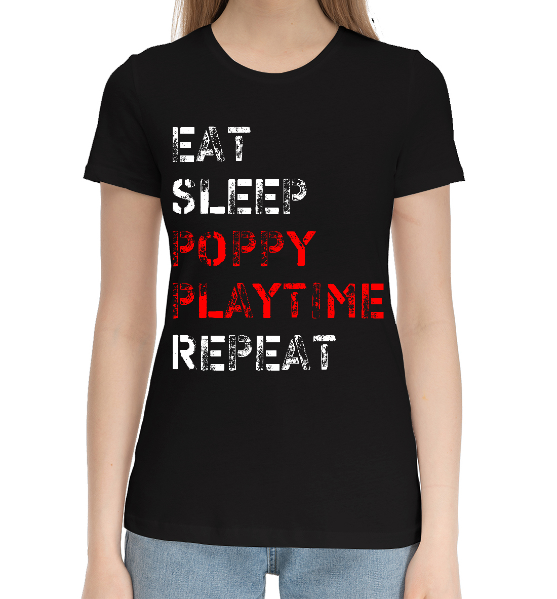 Женская Хлопковая футболка с принтом Poppy Playtime, артикул PPE-279010-hfu-1mp