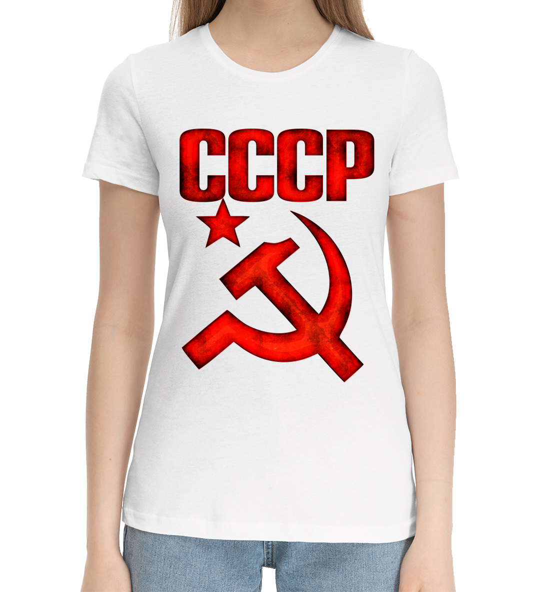 Женская Хлопковая футболка с принтом СССР, артикул SSS-605057-hfu-1mp
