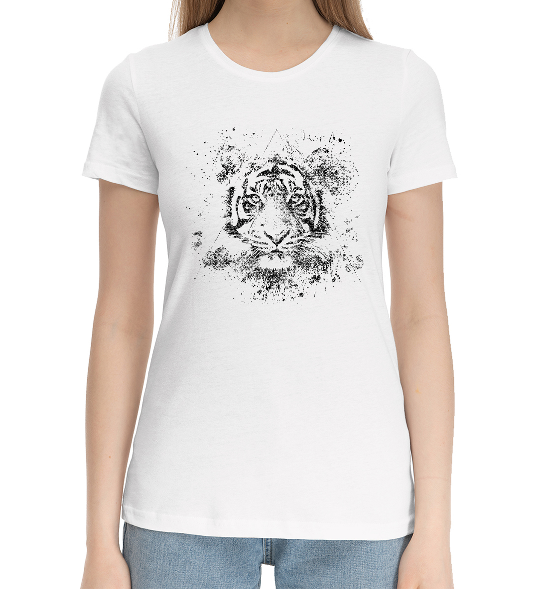 Женская Хлопковая футболка с принтом Бенгальскй тигр, артикул TAT-347258-hfu-1mp