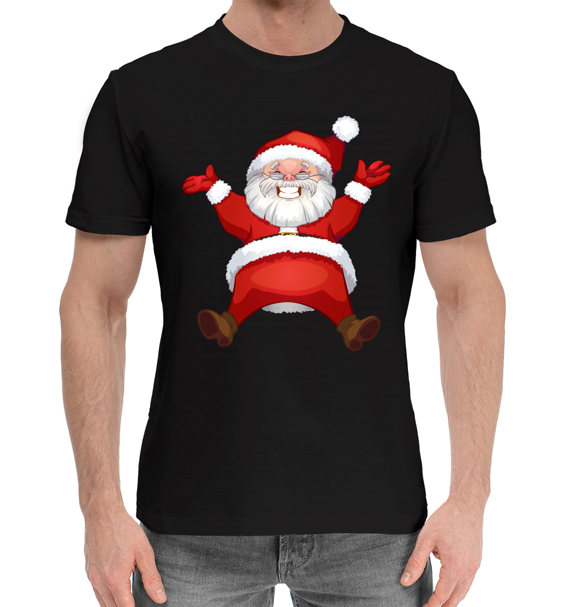 Мужская Хлопковая футболка с принтом Санта в золоте, артикул NOV-808484-hfu-2mp