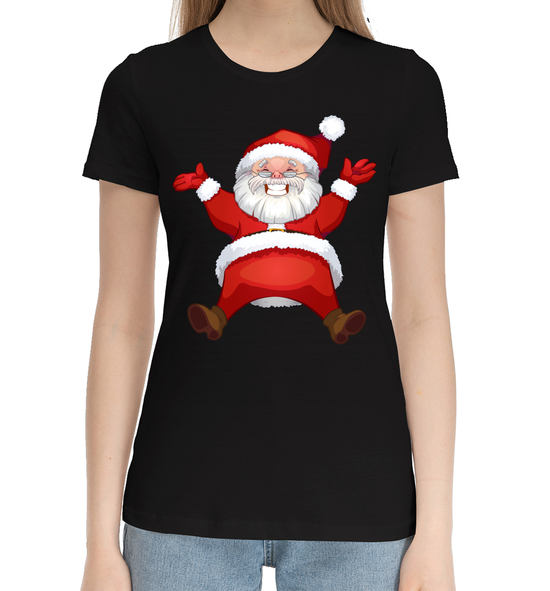 Женская Хлопковая футболка с принтом Санта в золоте, артикул NOV-808484-hfu-1mp