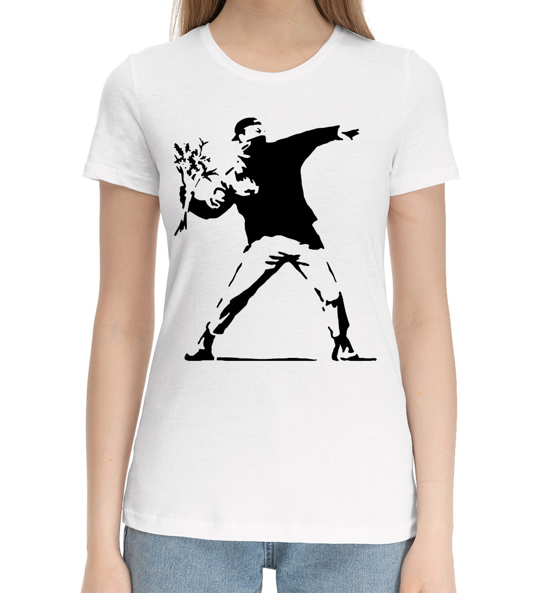 Женская Хлопковая футболка с принтом Бэнкси, артикул BAN-755461-hfu-1mp