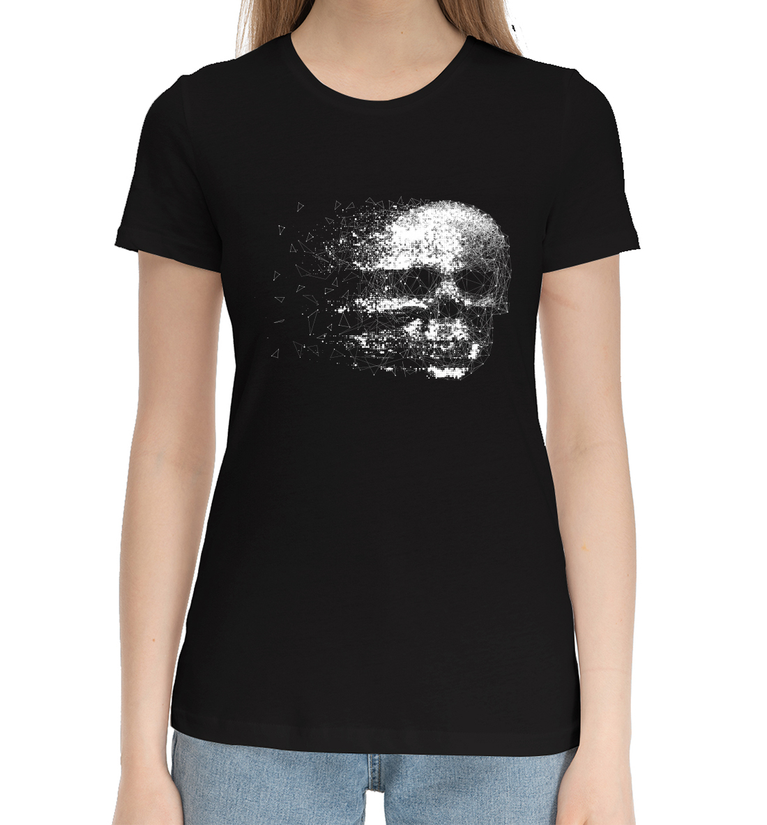 Женская Хлопковая футболка с принтом Череп, артикул SKU-443111-hfu-1mp