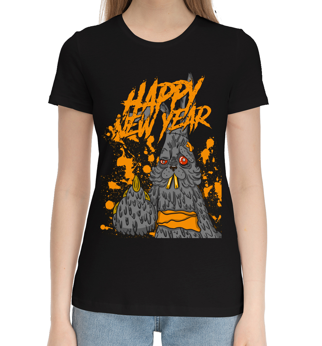 Женская Хлопковая футболка с принтом Happy New Year, артикул YOT-966880-hfu-1mp