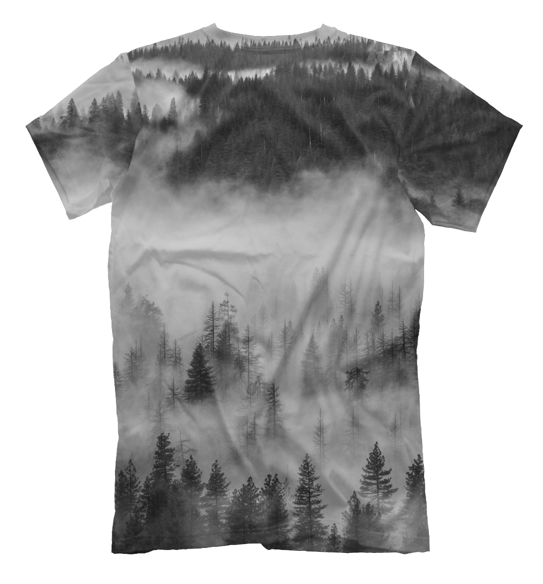 Мужская футболка с принтом Туман над лесом  - фото 2-спина