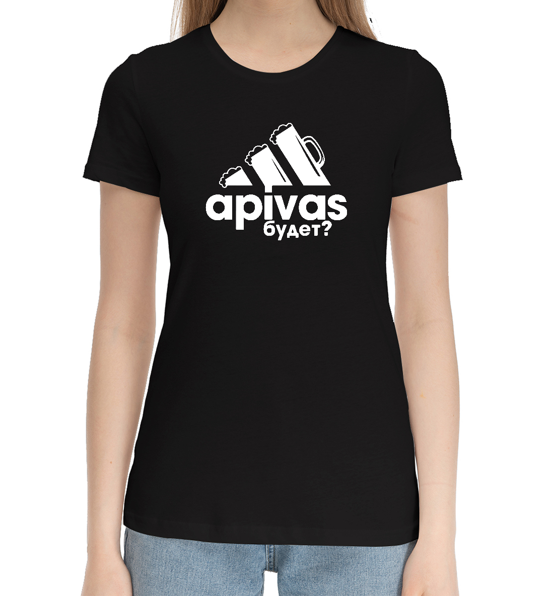 Женская Хлопковая футболка с принтом APIVAS, артикул PIV-163598-hfu-1mp