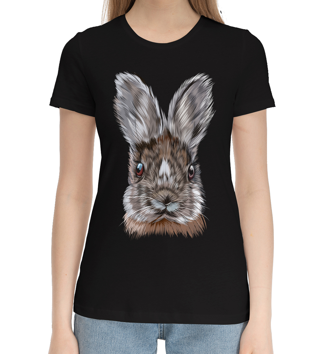 Женская Хлопковая футболка с принтом Кролик, артикул YOT-578337-hfu-1mp