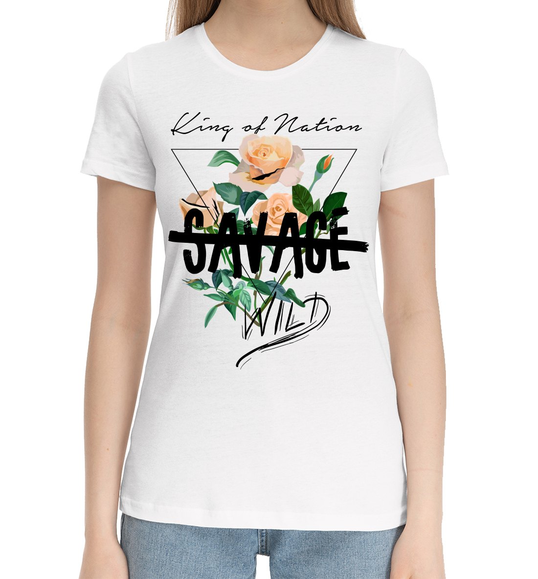 Женская Хлопковая футболка с принтом King of Nation, артикул CVE-627407-hfu-1mp
