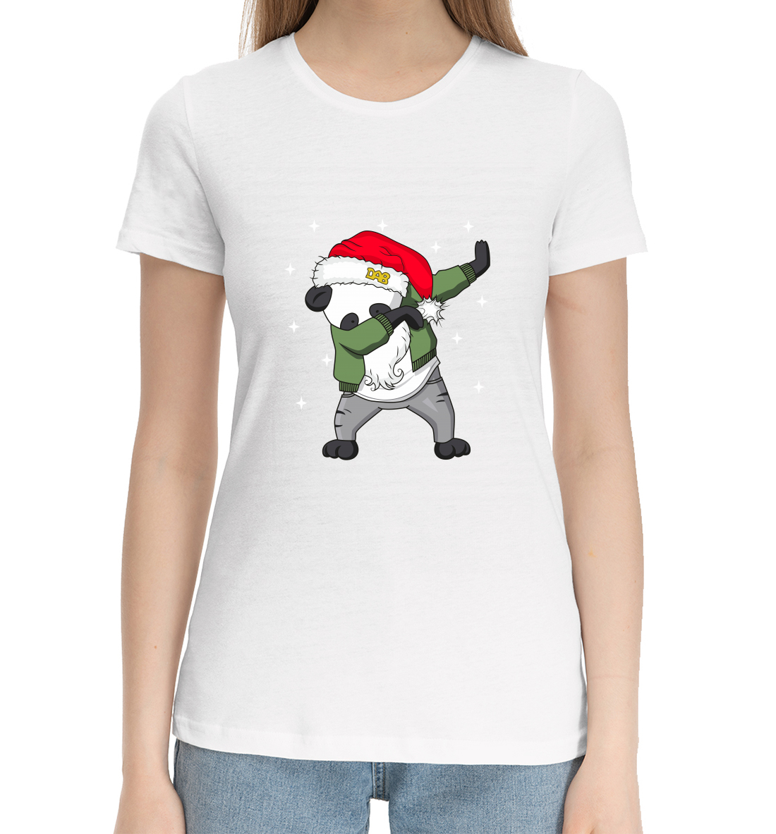 Женская Хлопковая футболка с принтом DAB панда дед мороз, артикул NOV-532412-hfu-1mp
