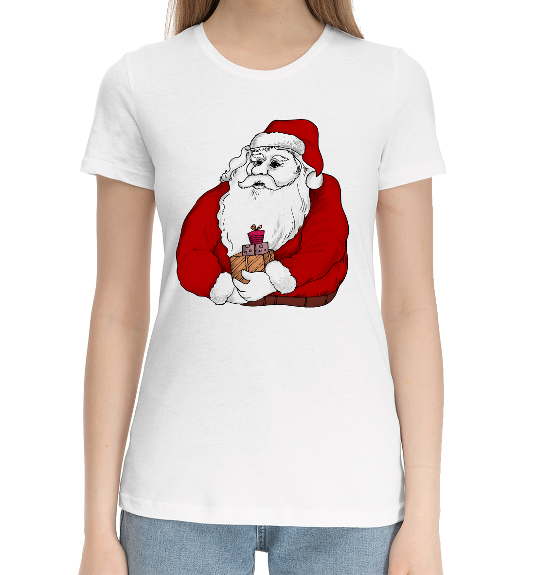 Женская Хлопковая футболка с принтом Дед мороз, артикул NG3-687950-hfu-1mp