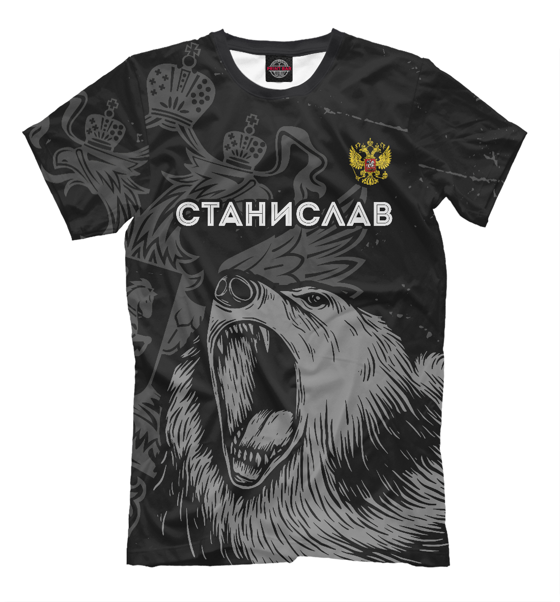 Мужская футболка с принтом Станислав Россия Медведь