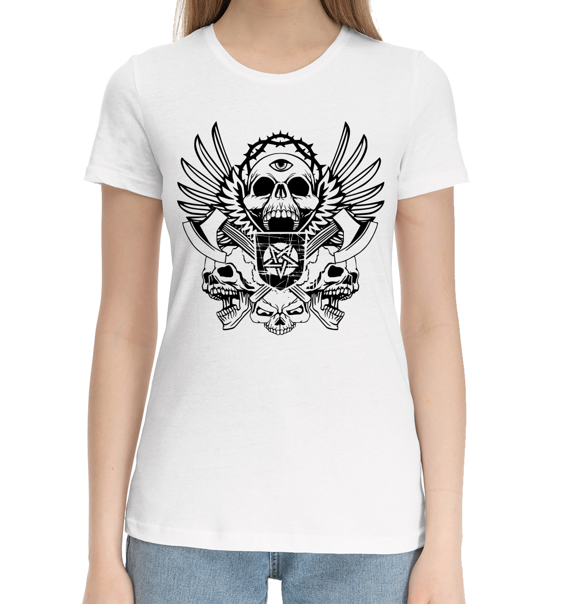 Женская Хлопковая футболка с принтом Смерть, артикул SKU-798249-hfu-1mp
