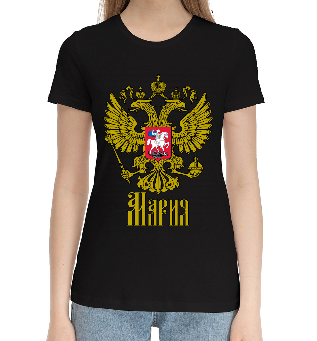 Женская Хлопковая футболка с принтом Мария, артикул MAR-785293-hfu-1mp