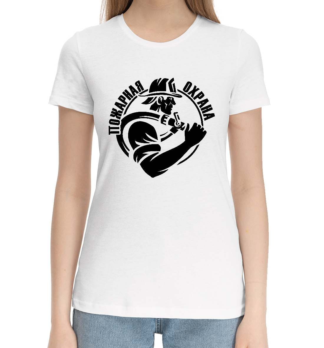 Женская Хлопковая футболка с принтом МЧС РОССИИ, артикул MCS-238224-hfu-1mp