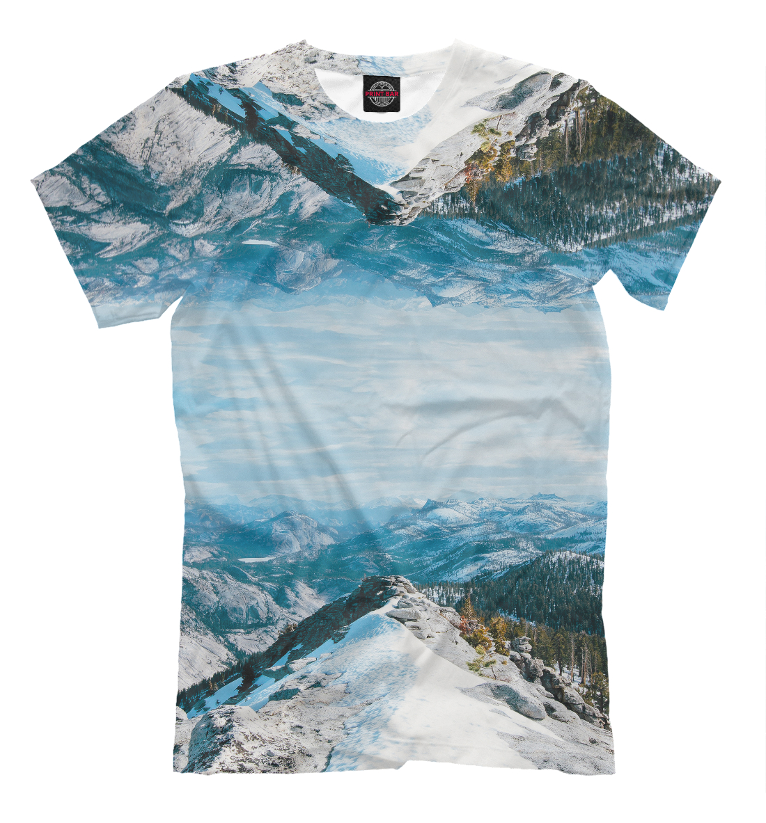 Мужская футболка с принтом Снежные горы (Зеркало)