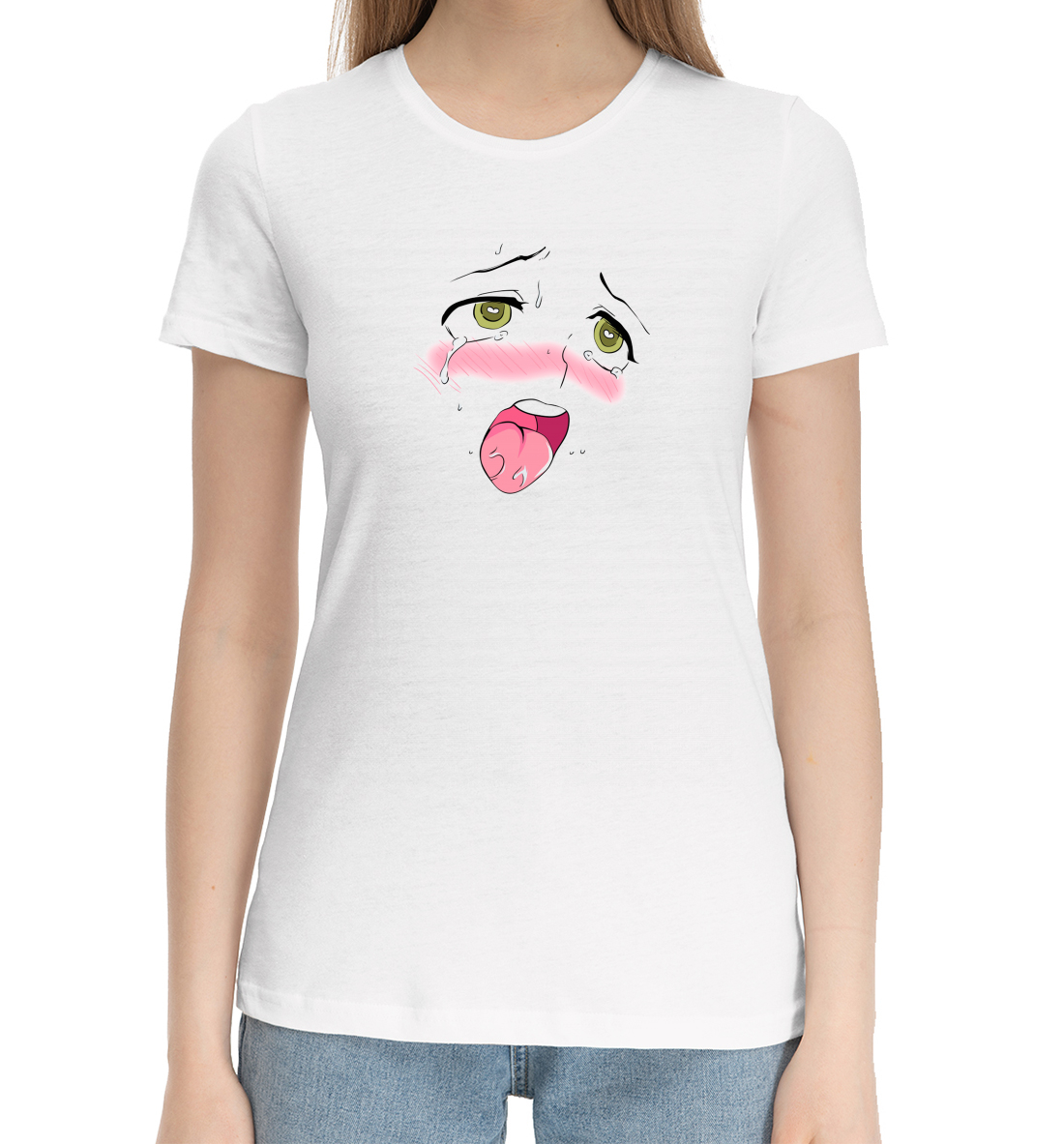 Женская Хлопковая футболка с принтом Ahegao, артикул AHG-966325-hfu-1mp